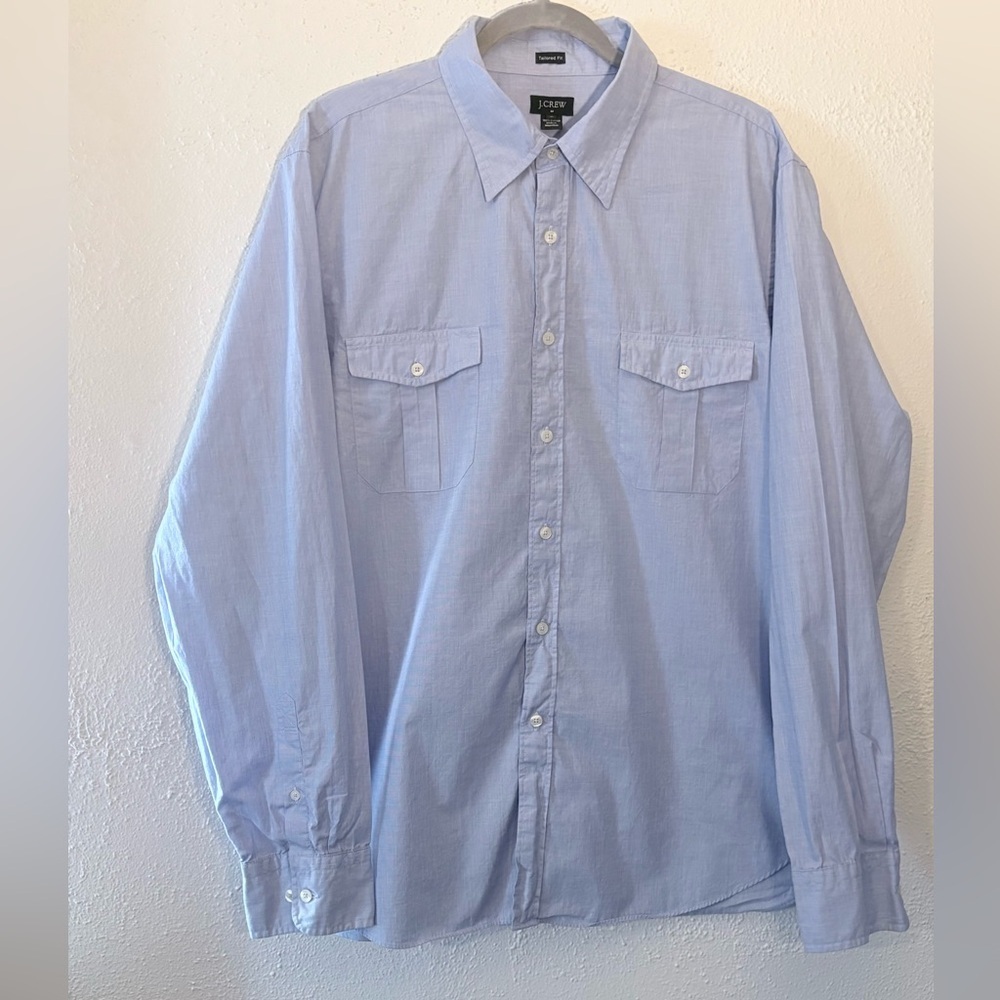 J. Crew Shirt Mens XL Tailored Fit Button Up Long Sleeve Cotton Blue - Large - Picture 1 of 4